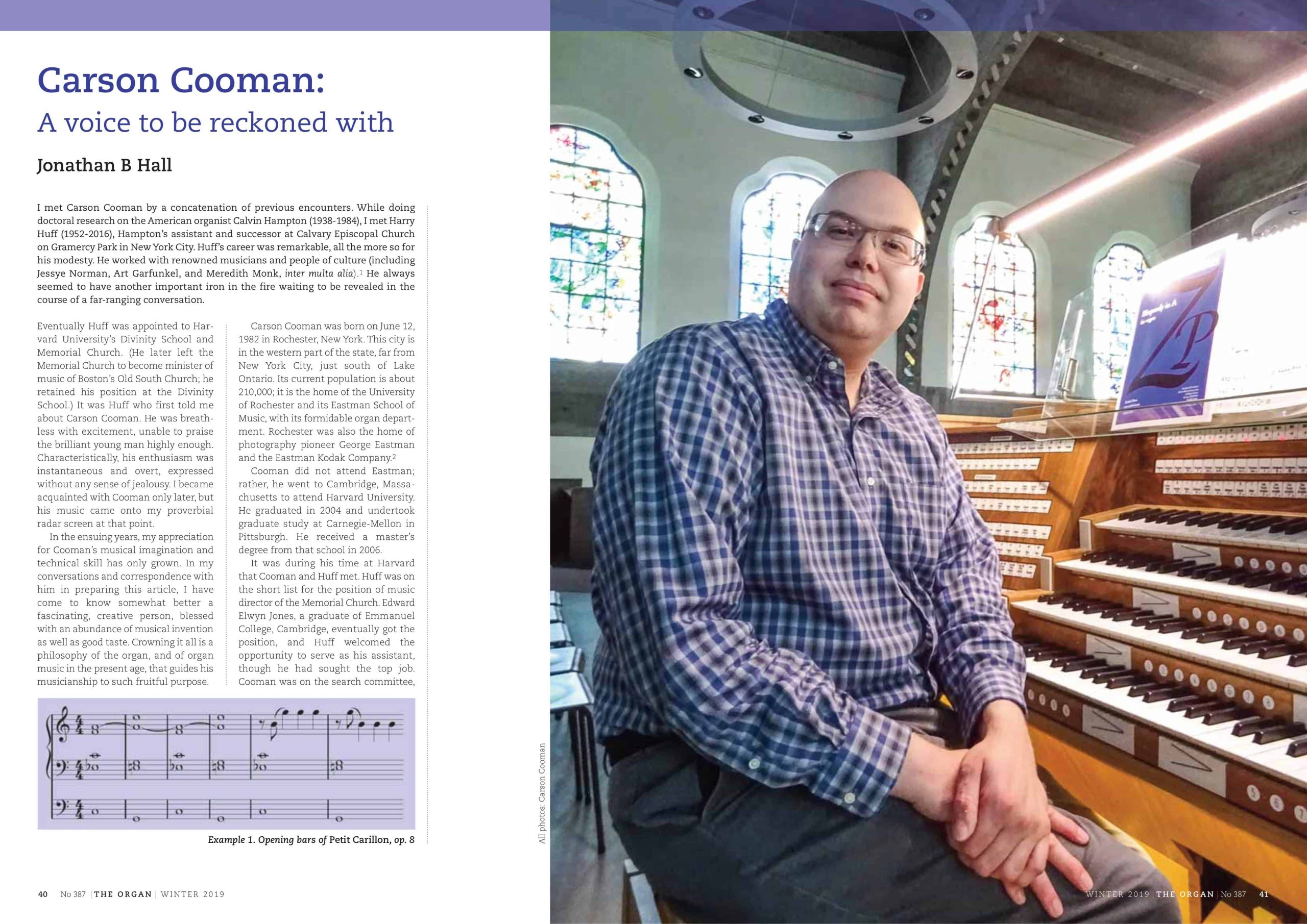 The Organ Magazine Spotlights Carson Cooman